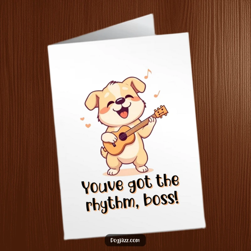 Funny Free Printable Congratulations Card: A dog bops its head to a cool jazz rhythm, looking effortlessly stylish and cool.