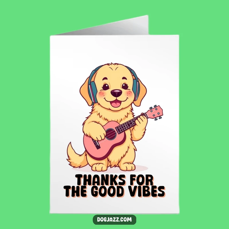 Free Printable Thank You Card: Golden Retriever Ukulele Melody Humor Downloadable