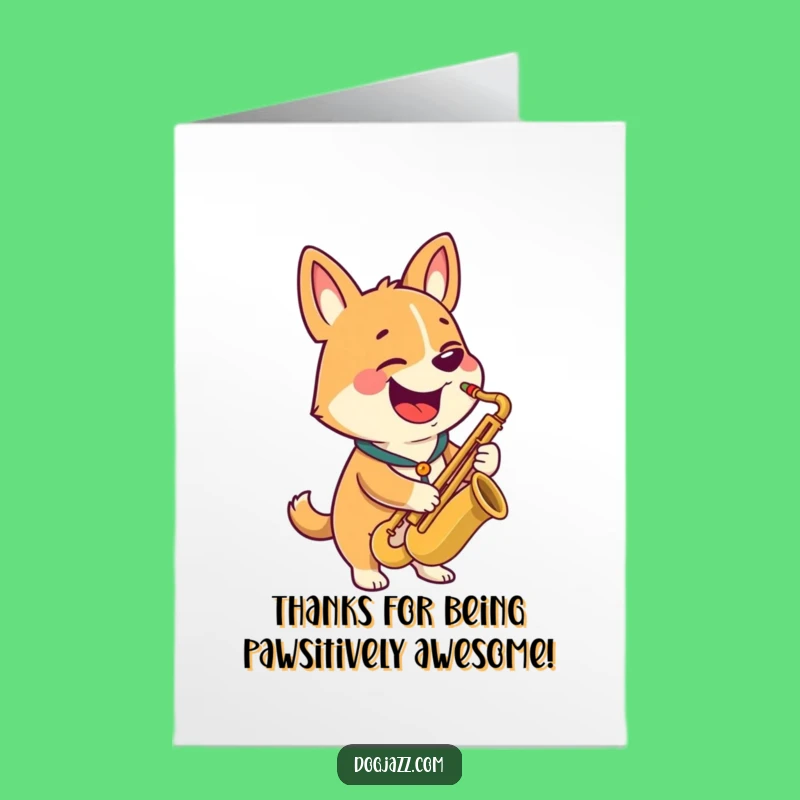 Free Printable Thank You Card: Happy Dog Saxophone Tune Humor Downloadable Gift