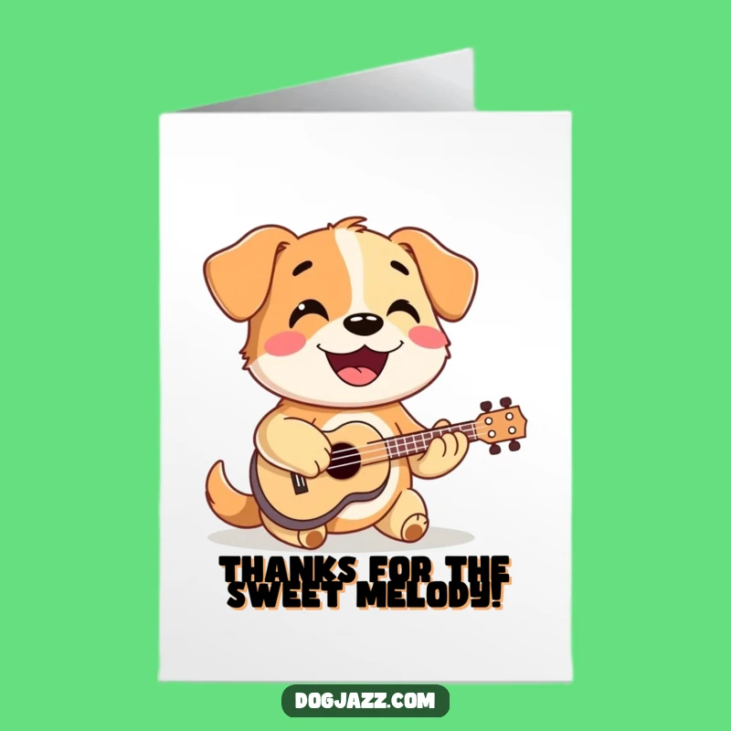 Free Printable Thank You Card: Smiling Ukulele Dog Downloadable Greeting, Funny Gift
