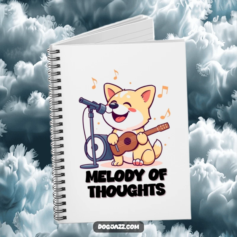Funny Notebook cover featuring a dog happily singing along to a jazzy tune, perfect for capturing lyrics, ideas, and musical inspiration.
