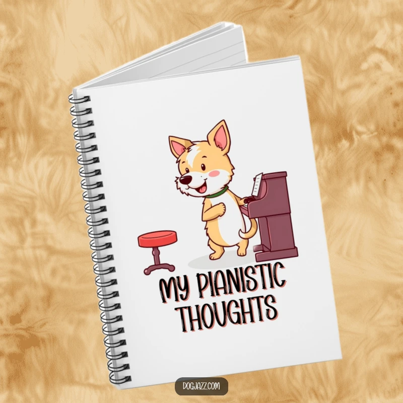 Funny terrier playing piano on a notebook cover, full of energy, a superb funny gift.