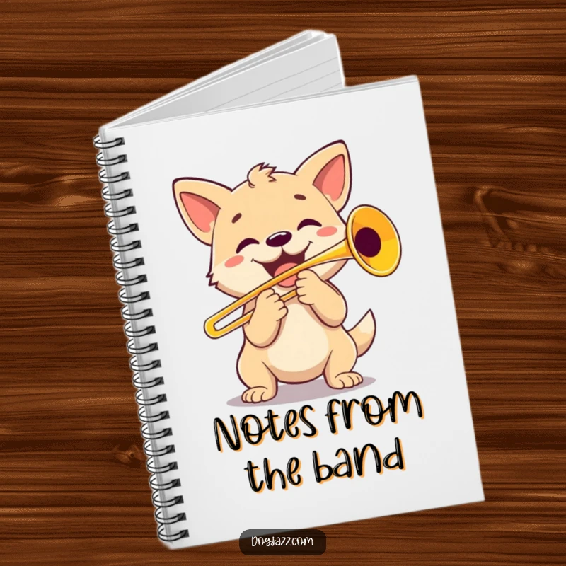 Funny Dog Trombone Player Notebook: Happy dog character playing a trombone, perfect for writing musical notes or daily thoughts.