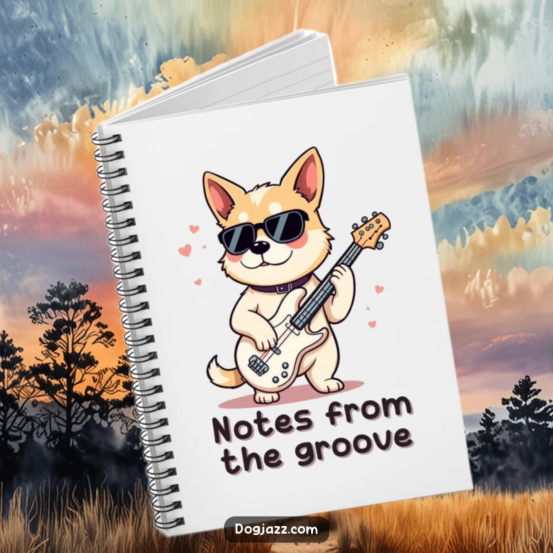 Funny Notebook cover with a cool dog playing a jazz bass, perfect for jotting down notes, ideas, and musical inspiration.