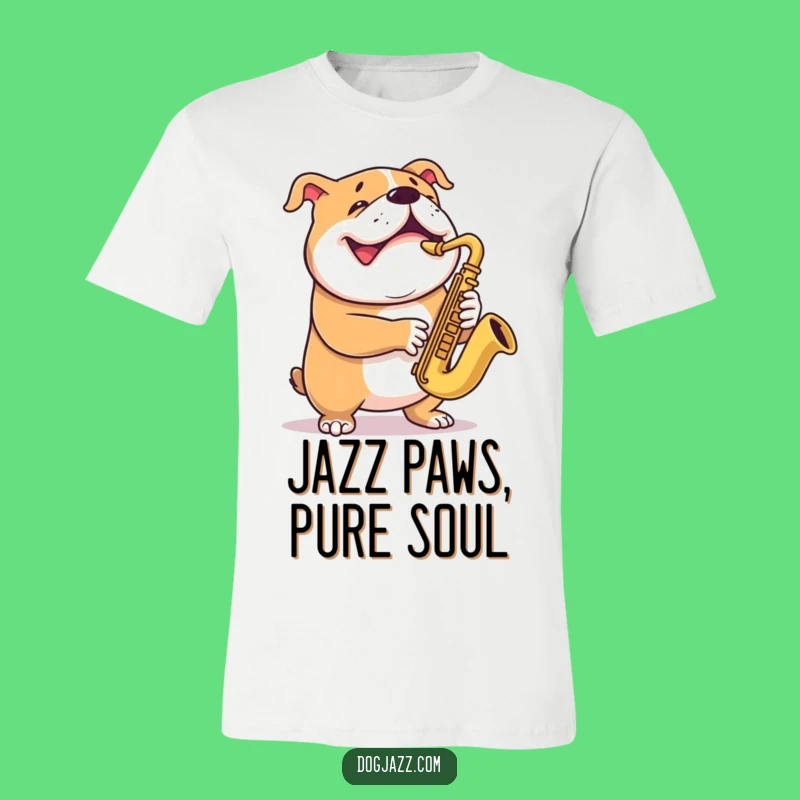 Funny Bulldog Saxophone T-Shirt - Grinning Dog Musician Tee for Humorous Gift