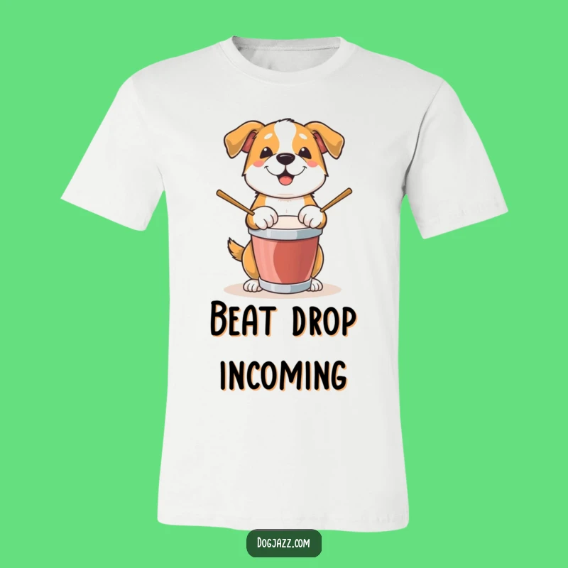 Funny Dog Drummer T-Shirt: Energetic Canine Rocker Paw Tapping Beat Tee Gift