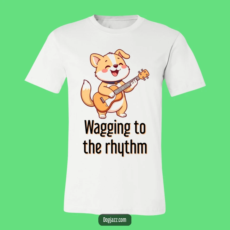 Funny Dog Guitar T-Shirt: Cheerful Wagging Tail Rocker Tee