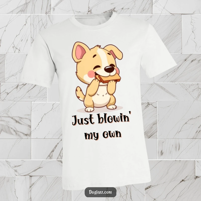 Funny dog t-shirt featuring a dog bopping its head while playing a harmonica, perfect for music lovers.