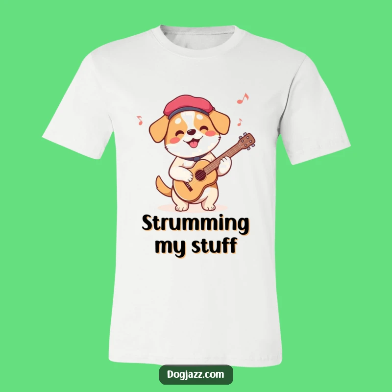 Funny French Dog Guitar T-Shirt: Beret Dog's Melody, Awesome Musician Gift