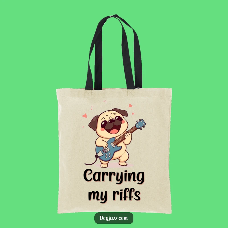Funny Pug Jazz Guitar Tote Bag: Carry Your Music with Playful Style