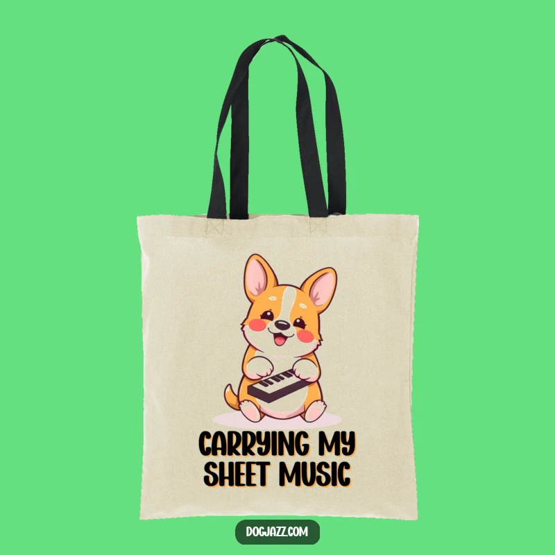 Funny Corgi Piano Tote Bag - Energetic Dog Musician for Humorous Errands