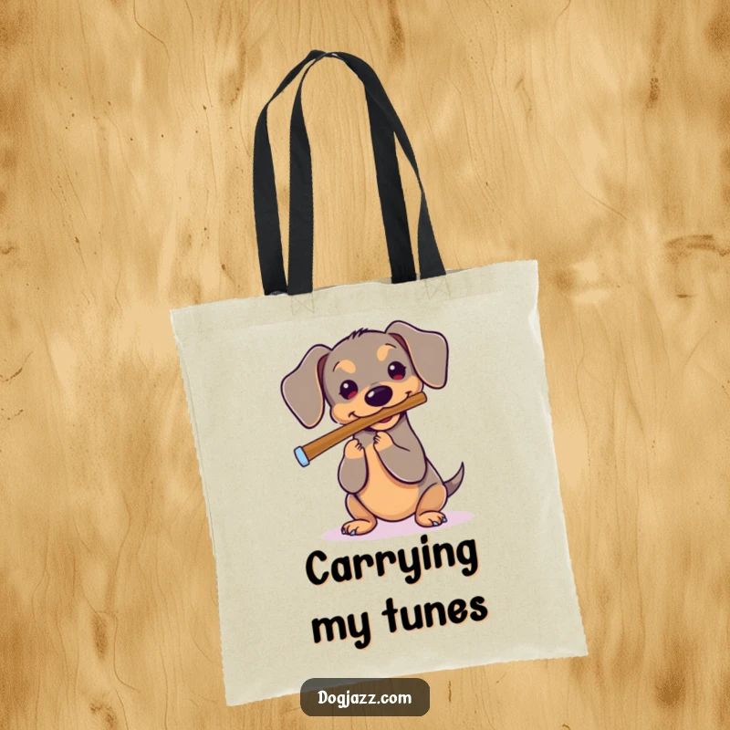 Funny Dachshund Tote Bag: A cute dachshund playing a flute, perfect for carrying sheet music or everyday essentials.