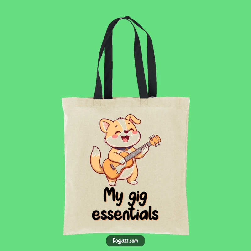 Funny Dog Music Tote Bag: Cheerful Guitar Strumming Pooch Gift